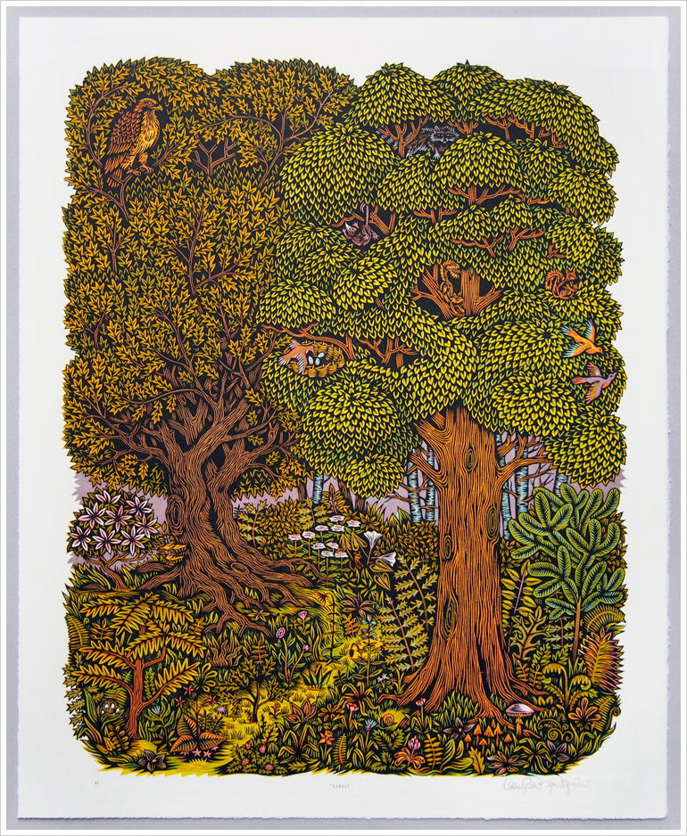 Forest Woodcut Print, Woodblock Print by Tugboat Printshop